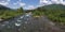 Stunning summer panoramic landscape of mountain river in Kamchatka Peninsula