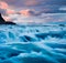 Stunning summer sunrise on of Gullfoss - popular tourist destination. Amazing morning view of Hvita river. Great outdoor scene of