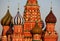 Stunning sunny view of Saint Basil`s in Moscow`s Red Square