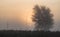 Stunning sunrise glow over foggy river in countryside landscape