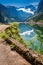 Stunning sunrise at Gosausee lake in Gosau, Alps, Austria