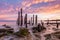 A stunning sunrise over the iconic Port Willunga jetty ruins in