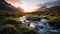 Stunning Sunrise Over Mountain Stream: Photo-realistic Wilderness Landscape