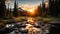 Stunning Sunrise Over Mountain Stream: Rtx-style Light-filled Landscapes
