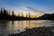 Stunning sunrise scenery of Bow River at Banff National Park in Alberta, Canada