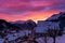Stunning sunset in French mountain village