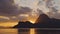 Stunning sunset light over El Nido calm bay and Cadlao Island in the Bacuit Archipelago in Palawan in the Philippines