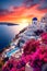 Stunning sunset Mediterranean Sea. Picturesque landscape of Santorini island, Greece