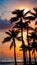 A stunning sunset over the ocean with palm trees silhouettes illustration Artificial Intelligence artwork generated