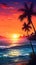 Stunning sunset over white beaches and palm trees