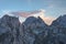 Stunning sunset at Prokletije mountain, Montenegro. View from Volusnica peak.