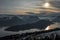 Stunning sunset view from rigi into swiss snowy alps