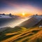 stunning swiss landscape with mountains at sunrise