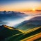 stunning swiss landscape with mountains at sunrise