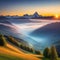 stunning swiss landscape with mountains at sunrise