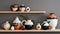 Stunning Teapot Mix On White And Wooden Shelf