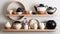 Stunning Teapot Mix On White And Wooden Shelf