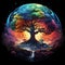 A stunning tree adorned with rainbow colors, illuminated in the night, Generative Ai