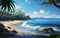 A stunning tropical beach with towering palm trees. AI