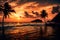 stunning tropical sea sunset in silhouette. Toned crossing process