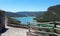 Stunning turquoise reservoir lake in spain in the midday sun