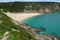 Stunning turquoise sea and white sand at Porthcurno