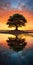 Stunning Uhd Image: Lone Tree Reflection With Sunset In Water