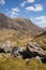 Stunning UK view of mountains and glen in Glencoe Scotland UK