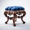 Stunning Velvet Victorian Foot Stool With Blue Tufted Cushions