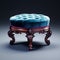 Stunning Velvet Victorian Foot Stool In Blue Velvet - Baroque Style