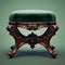 Stunning Velvet Victorian Foot Stool: Green Wood And Leather Sculpted Nightstand