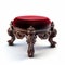 Stunning Velvet Victorian Foot Stool With Ornate Carvings And Red Upholstery