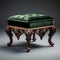 Stunning Velvet Victorian Foot Stool With Ornate Green Wooden Frame