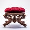 Stunning Velvet Victorian Foot Stool: Red Wooden Antique Carvings