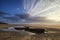 Stunning vibrant sunset landscape over Dunraven Bay in Wales