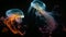 A stunning Video showcasing a diverse array of jellyfish gracefully bobbing in the tranquil sea, Deep-sea creatures communicating