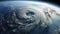A stunning view of an atmospheric cyclone captured from space, showcasing the swirling patterns and powerful dynamics of the storm