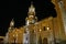 Stunning view of the Basilica Cathedral of Arequipa by night, Peru