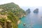 Stunning view of Capri island in a beautiful summer day with Far