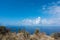 Stunning view down to the sea and the surrounding area from top of the mountain in Ereikoussa island, Greece