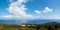 Stunning view down to the sea and the surrounding area from top of the mountain in Ereikoussa island, Greece