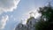 Stunning view of golden domes of Church with crosses on background cloudy sky