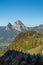 Stunning view of Kleiner Mythe and Grosser Mythe from the Fronalpstock mountain, Swirzerland