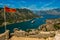 Stunning view of Kotor Bay, Montenegro, looking down from the top of the castle ruins