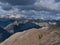 Stunning view over the rough Rocky Mountains near Canmore, Alberta, Canada with the snowy peaks of Sundance Range.