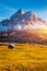 Stunning view of Peitlerkofel mountain from Passo delle Erbe in Dolomites, Italy. View of Sass de Putia (Peitlerkofel) at Passo