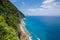 Stunning view reveals the grandeur of the cliffs at Taiwan southeast coast, Qingshui Cliff near Taroko National Park. Towering and