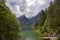 Stunning view of Seealpsee lake and the Alpstein massif.