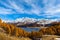 Stunning view of Sils lake in golden autumn