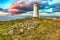 Stunning view of Skarsviti lighthouse in Vatnsnes peninsula on a clear day in North Iceland